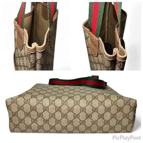 GUCCI Vintage Supreme Coated Canvas Sherry Line Tote Bag, Brown - Picture 10 of 14